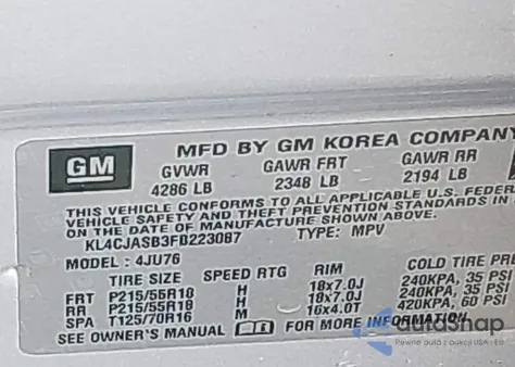 2015 Buick Encore from USA, damaged, VIN KL4CJASB3FB223087